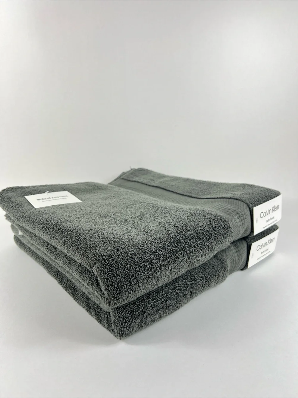 Calvin Klein Bath Towel Set Empower Dark Gray Plush Cotton Zero Twist 2 Pc NEW